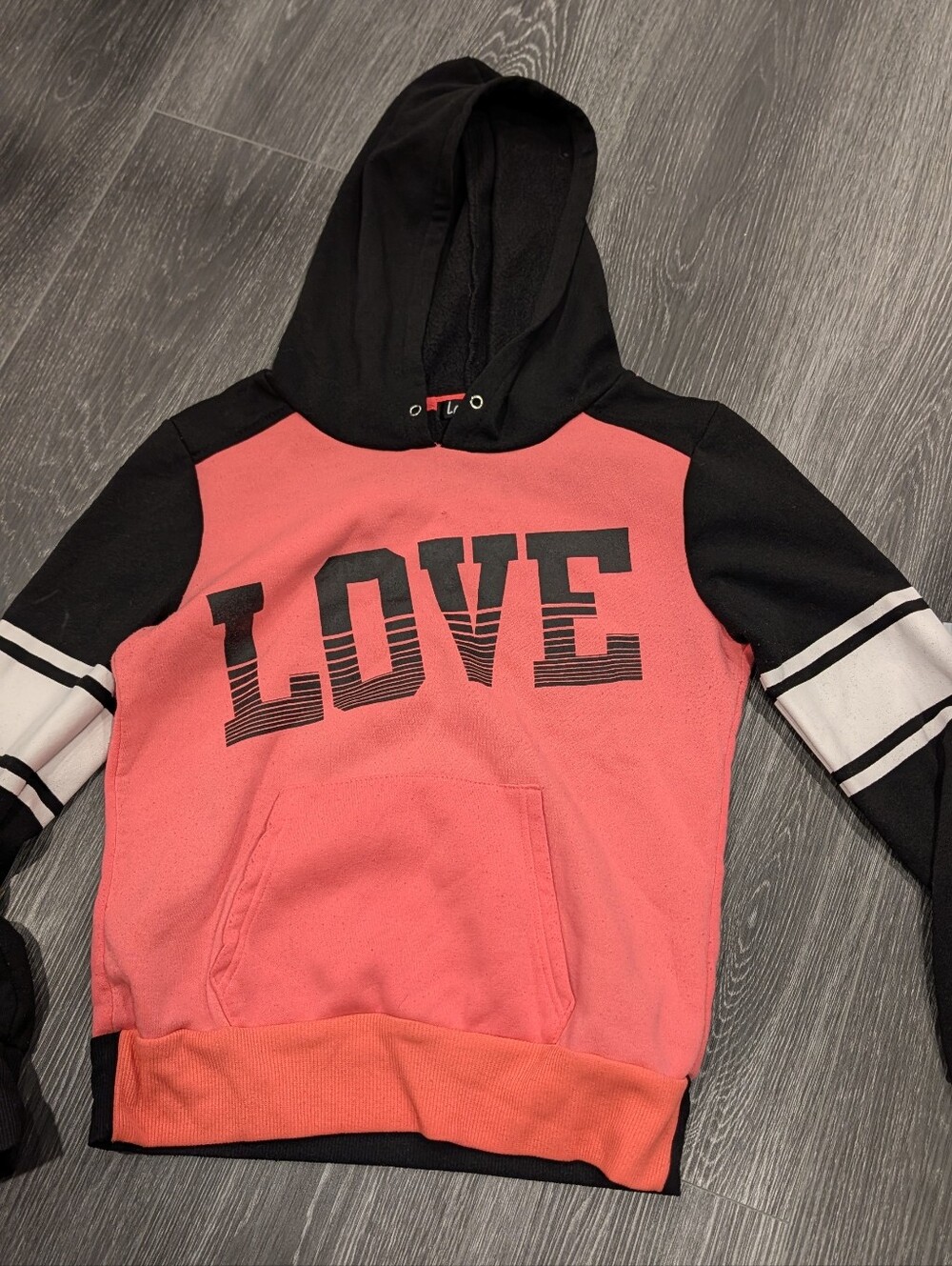 Girls Pink & Black Hooded Pullover with 'LOVE' Graphic